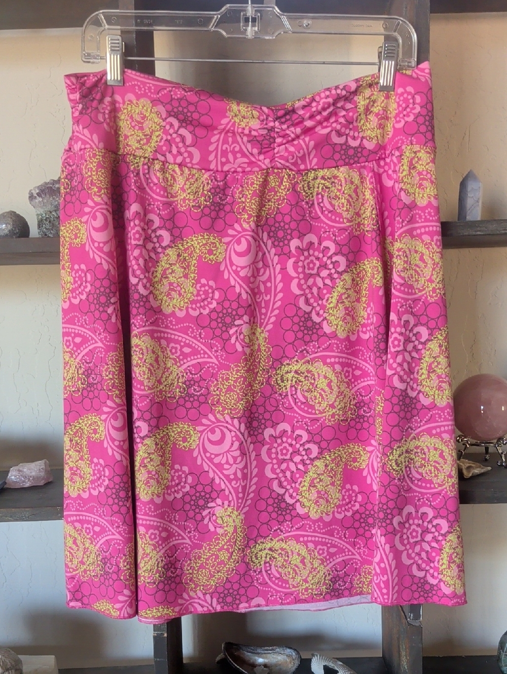 Tranquility By Colorado Clothing Paisley Pink And Neon Green Athletic Skirt